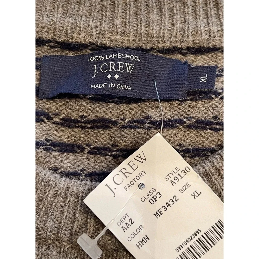 FLAWS  J. Crew Lambswool All Over Print Crewneck Sweater Mens Size XL Preppy New